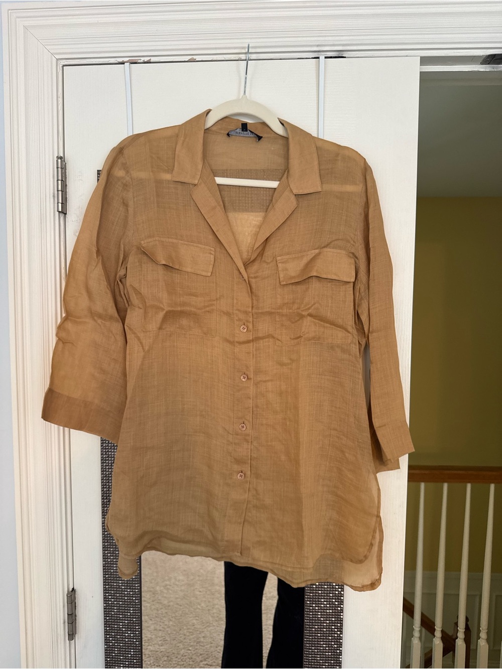 Lafayette 148 Lightweight Button-Up Blouse in Camel Brown